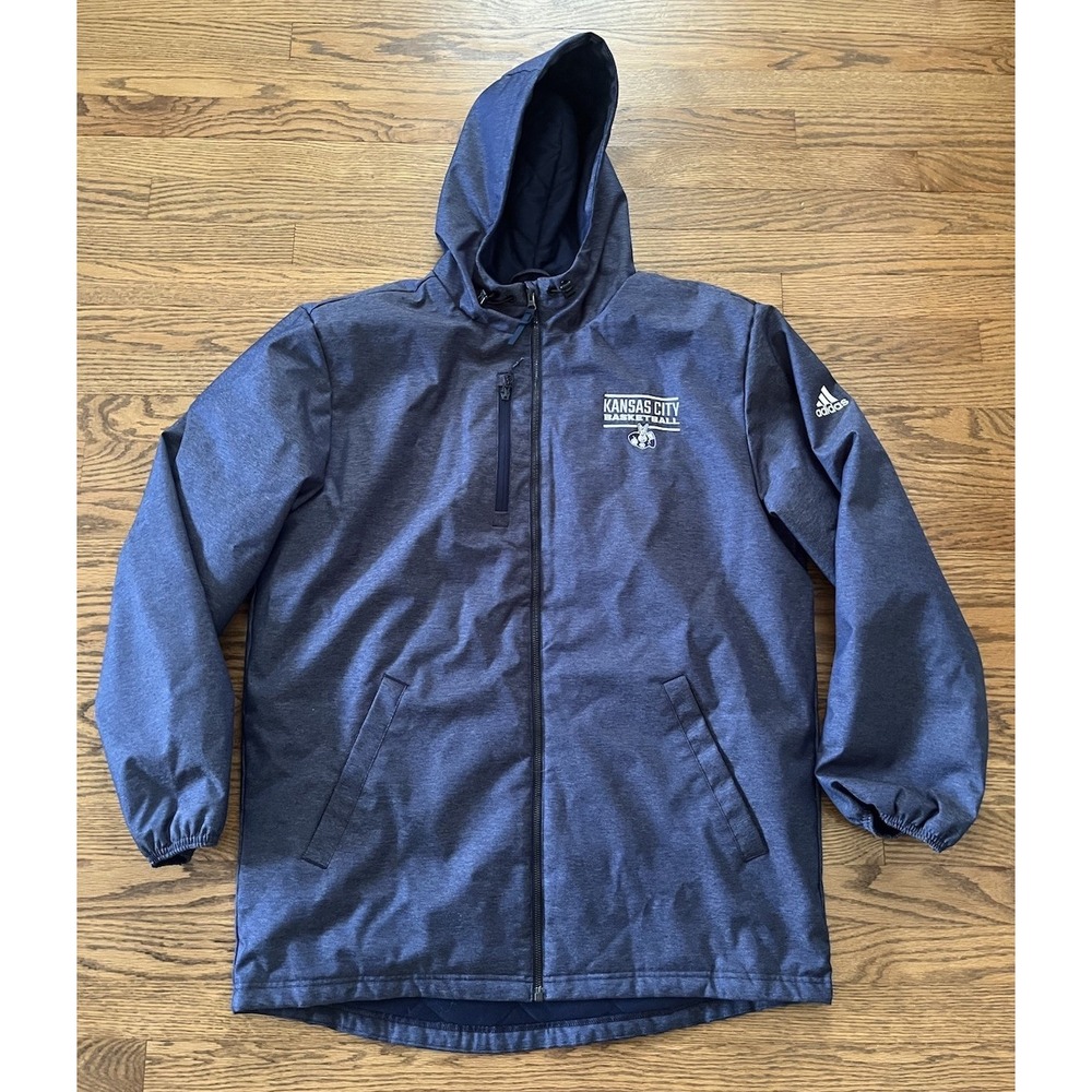 Adidas UMKC Kangaroos Basketball Mens M Heavyweight Jacket Parka Navy Rain RDY